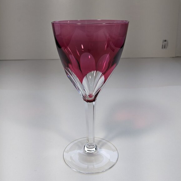 Vintage Mid Century Val St Lambert Crystal Wine Glass Cranberry Red 3 1/4 diam. - Picture 4 of 9